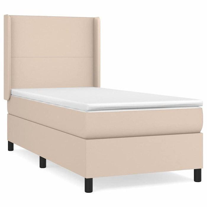 Pat box spring cu saltea, cappuccino, 80x200 cm piele ecologică WALTI