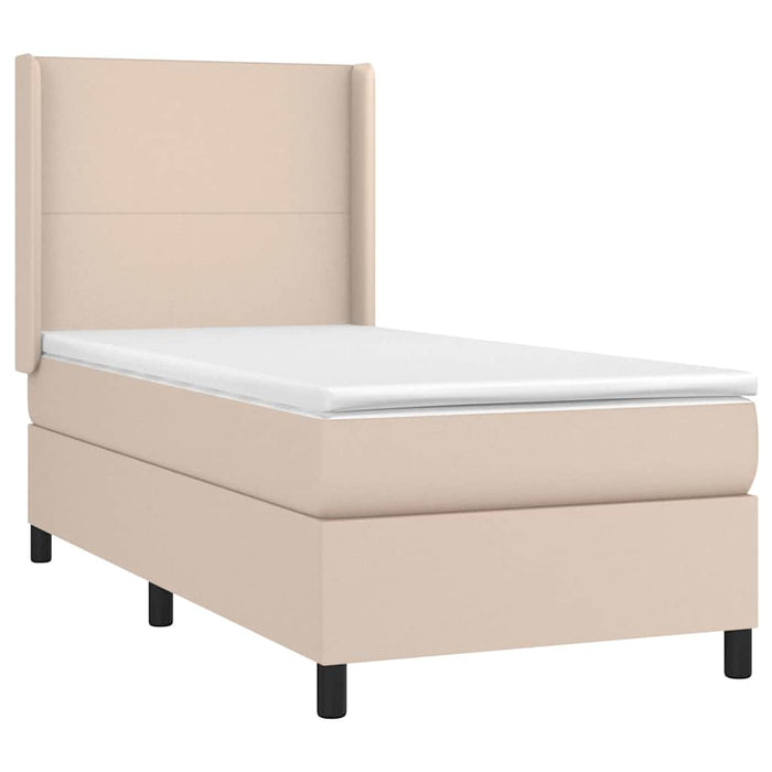 Pat box spring cu saltea, cappuccino, 80x200 cm piele ecologică WALTI