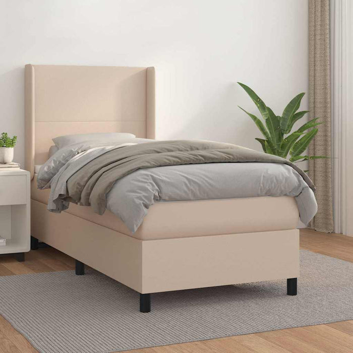 Pat box spring cu saltea, cappuccino, 80x200 cm piele ecologică WALTI