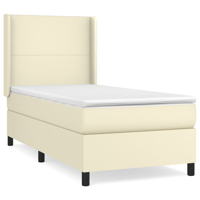Pat box spring cu saltea, crem, 90x190 cm, piele ecologică WALTI