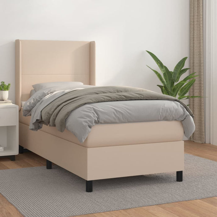 Pat box spring cu saltea, cappuccino, 90x190 cm piele ecologică - WALTI WALTI