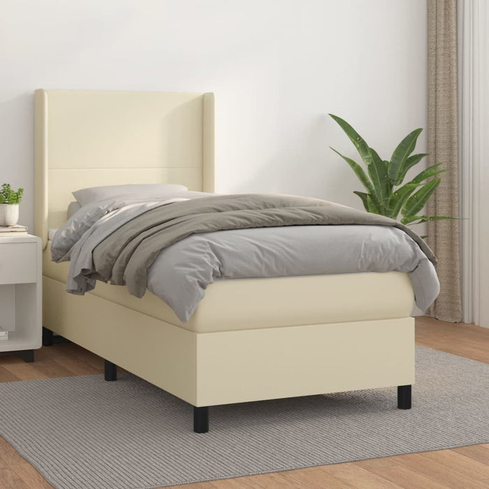 Pat box spring cu saltea, crem, 100x200 cm, piele ecologică - WALTI WALTI