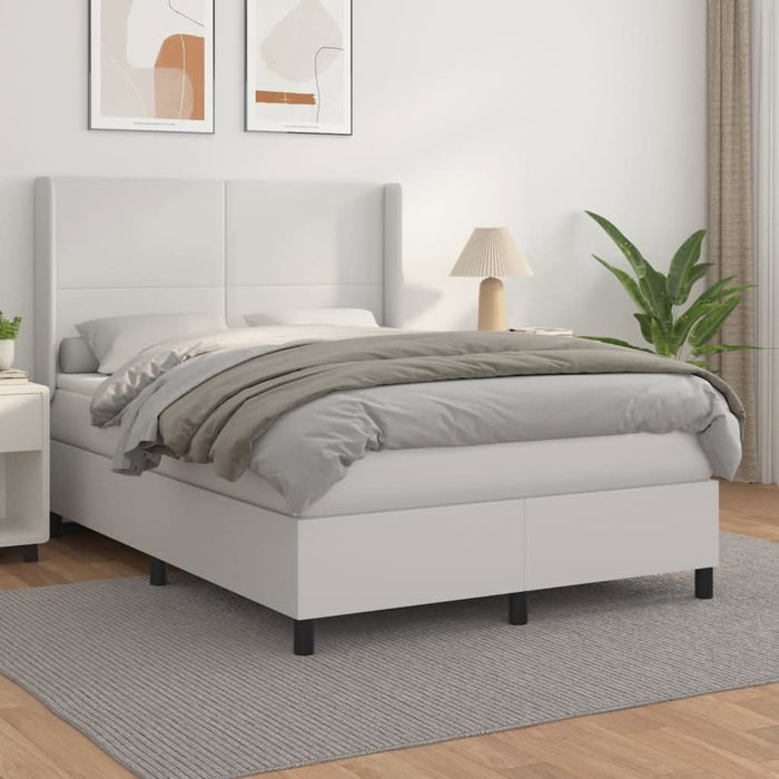Pat box spring cu saltea, alb, 140x190 cm, piele ecologică - WALTI WALTI