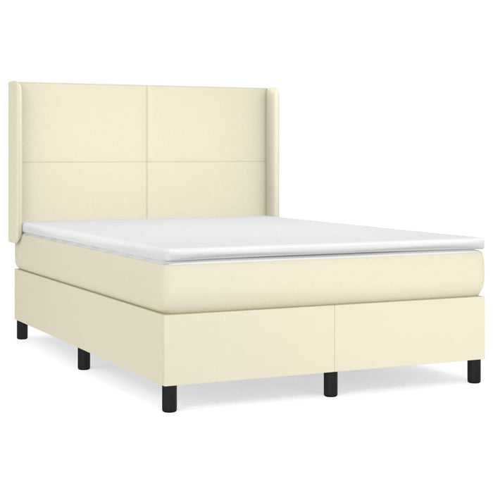 Pat box spring cu saltea, crem, 140x190 cm, piele ecologică WALTI