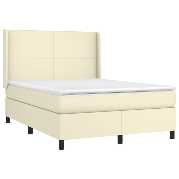 Pat box spring cu saltea, crem, 140x190 cm, piele ecologică WALTI