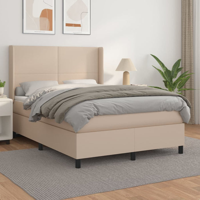 Pat box spring cu saltea, cappuccino, 140x190cm piele ecologică - WALTI WALTI