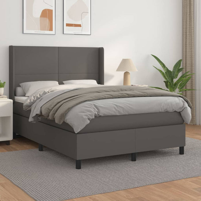 Pat box spring cu saltea, gri, 140x200 cm, piele ecologică - WALTI WALTI