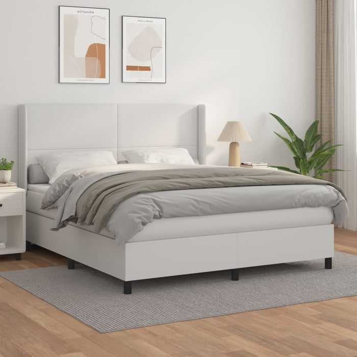 Pat box spring cu saltea, alb, 160x200 cm, piele ecologică - WALTI WALTI