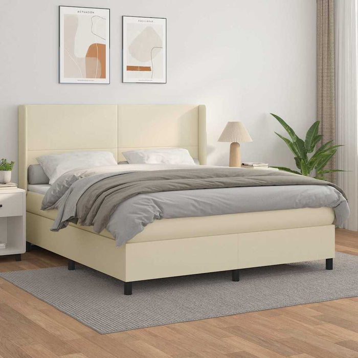 Pat box spring cu saltea, crem, 160x200 cm, piele ecologică WALTI