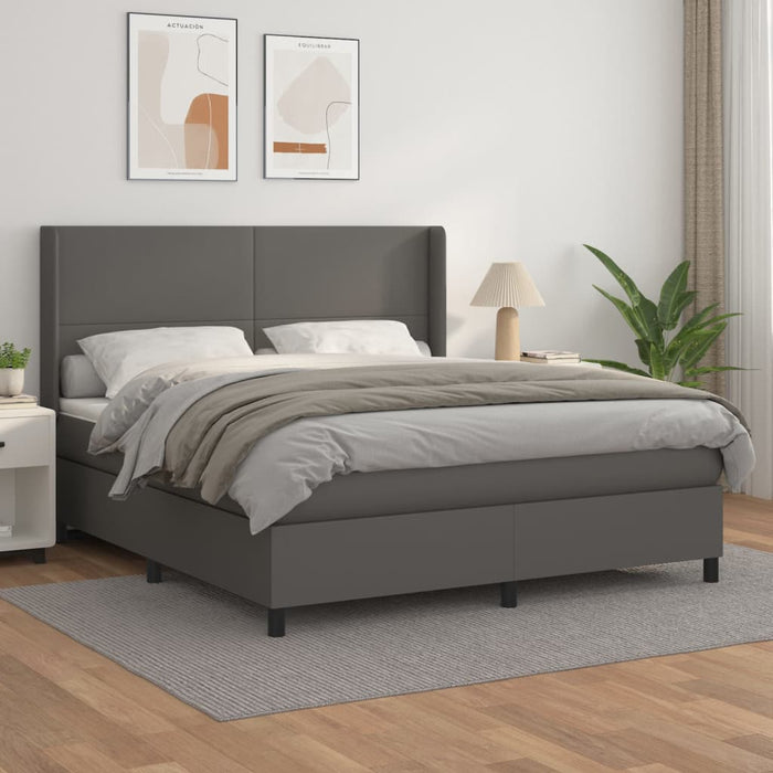 Pat box spring cu saltea, gri, 160x200 cm, piele ecologică - WALTI WALTI