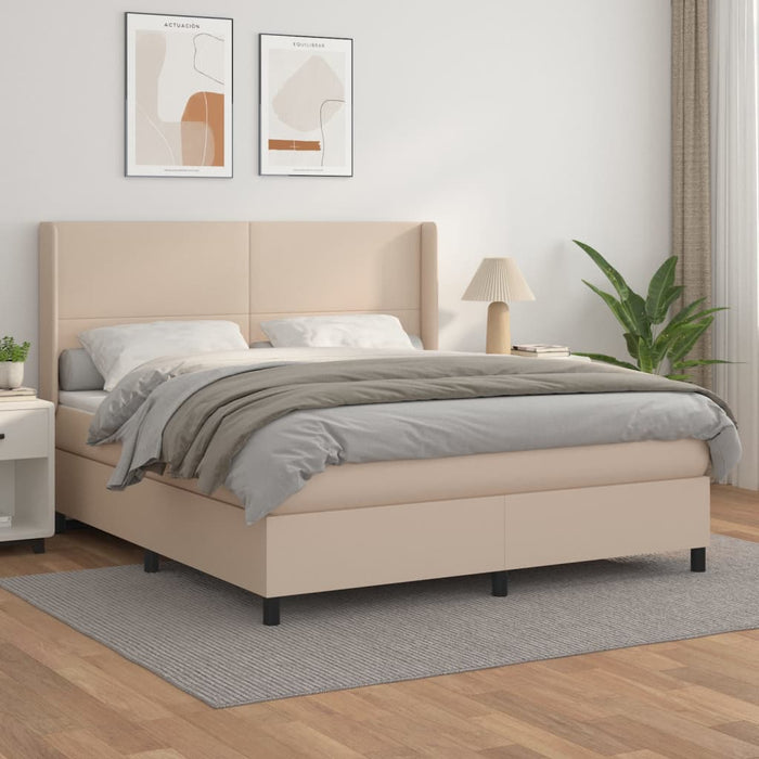 Pat box spring cu saltea, cappuccino, 180x200cm piele ecologică WALTI