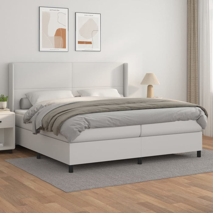 Pat box spring cu saltea, alb, 200x200 cm, piele ecologică - WALTI WALTI