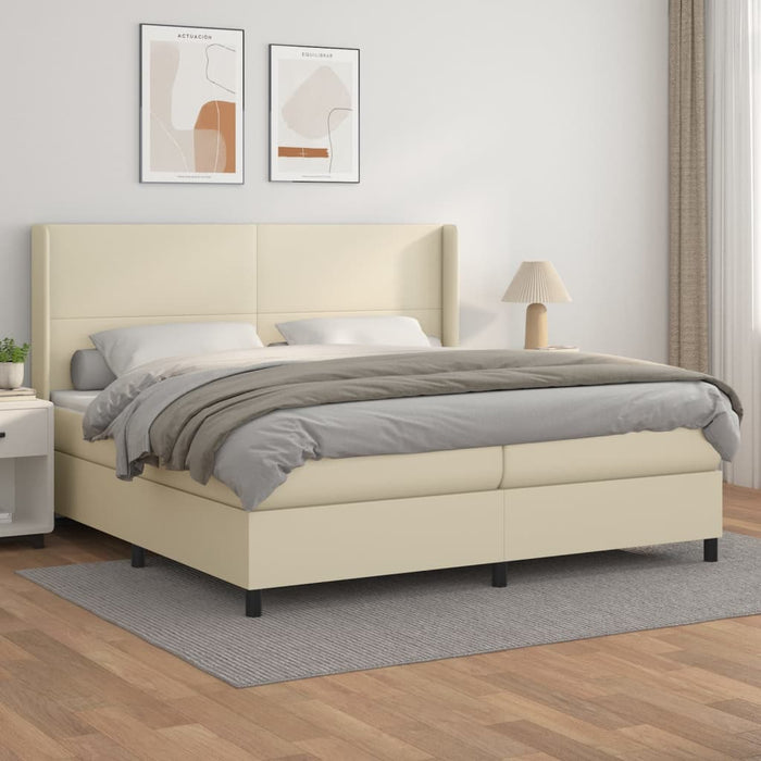 Pat continental cu saltea, crem, 200x200 cm, piele ecologică WALTI