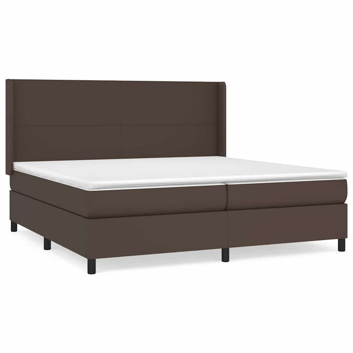 Pat box spring cu saltea, maro, 200x200 cm, piele ecologică WALTI