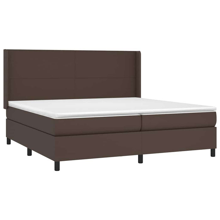Pat box spring cu saltea, maro, 200x200 cm, piele ecologică WALTI