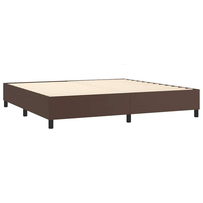 Pat box spring cu saltea, maro, 200x200 cm, piele ecologică WALTI