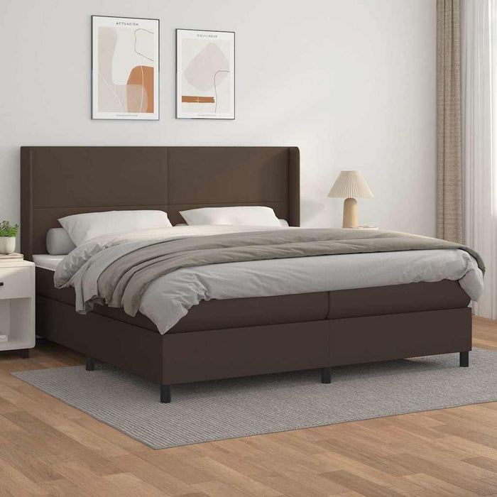Pat box spring cu saltea, maro, 200x200 cm, piele ecologică WALTI