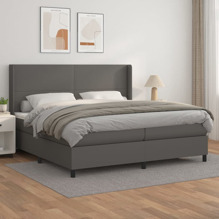 Pat box spring cu saltea, gri, 200x200 cm, piele ecologică - WALTI WALTI