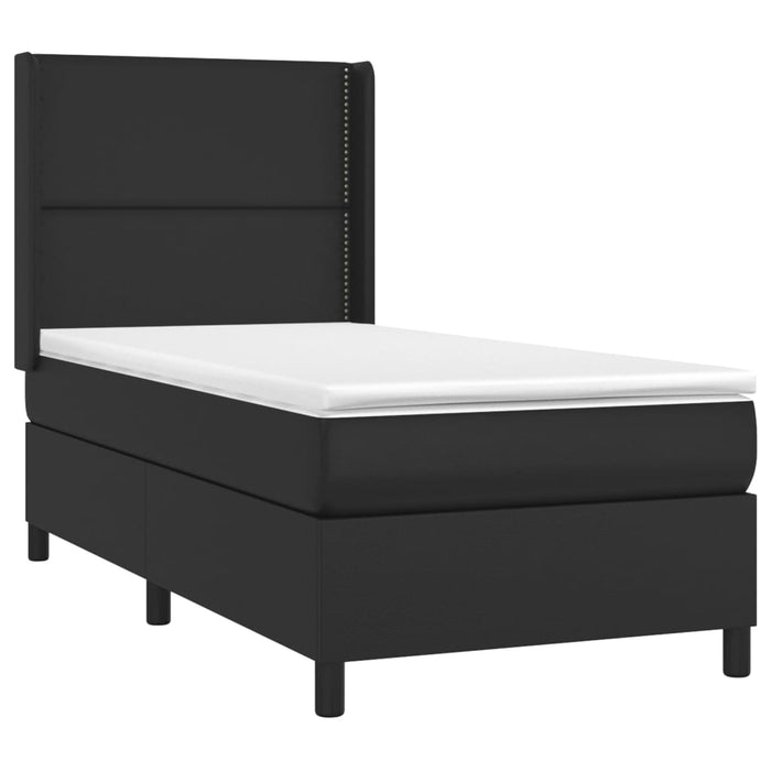 Pat continental cu saltea, negru, 80x200 cm, piele ecologică WALTI