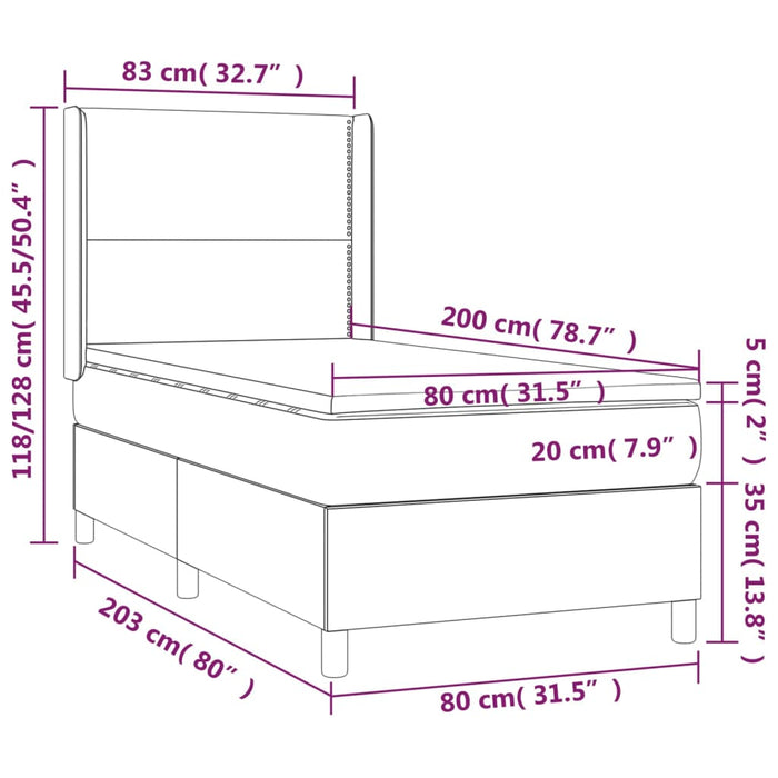 Pat continental cu saltea, negru, 80x200 cm, piele ecologică WALTI