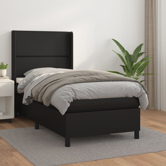 Pat continental cu saltea, negru, 80x200 cm, piele ecologică WALTI