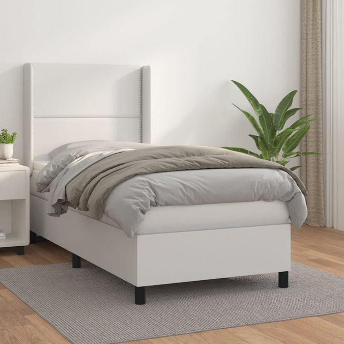 Pat box spring cu saltea, alb, 100x200 cm, piele ecologică - WALTI WALTI