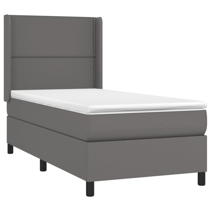 Pat box spring cu saltea, gri, 100x200 cm, piele ecologică - WALTI WALTI