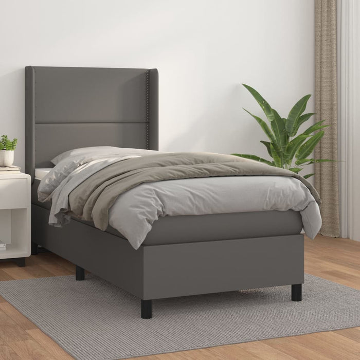 Pat box spring cu saltea, gri, 100x200 cm, piele ecologică - WALTI WALTI