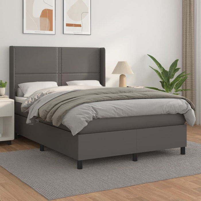 Pat box spring cu saltea, gri, 140x190 cm, piele ecologică - WALTI WALTI