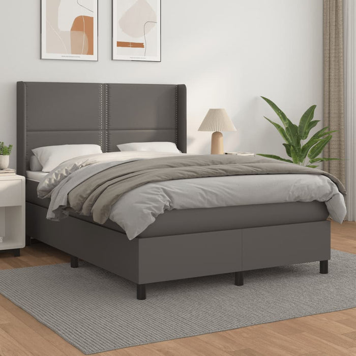 Pat box spring cu saltea, gri, 140x200 cm, piele ecologică - WALTI WALTI