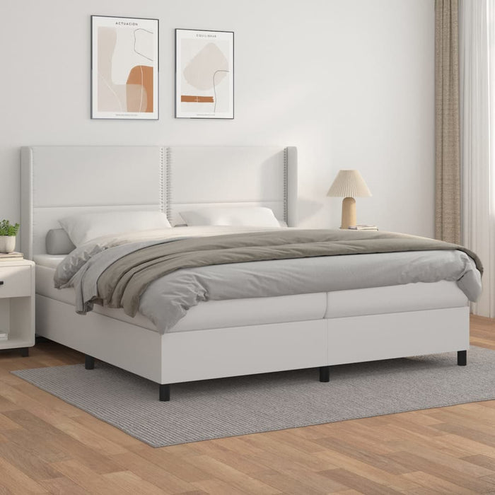 Pat box spring cu saltea, alb, 200x200 cm, piele ecologică - WALTI WALTI