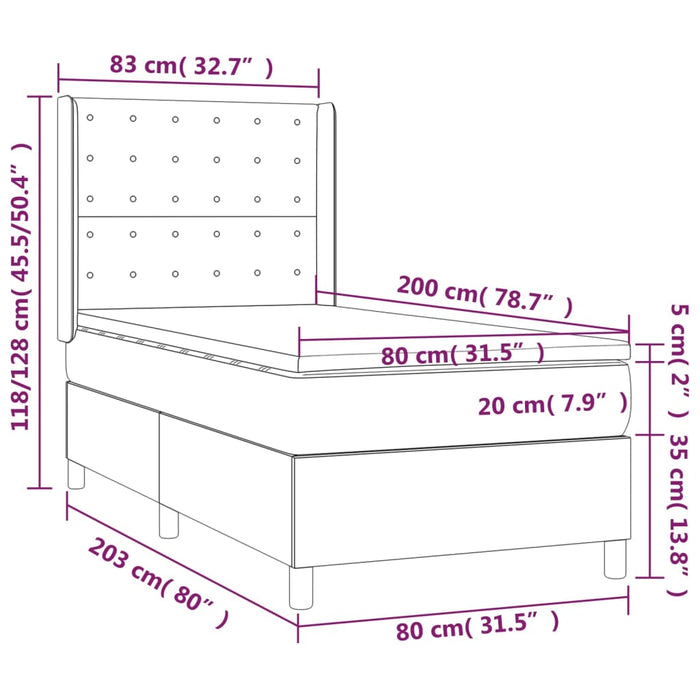 Pat box spring cu saltea, gri, 80x200 cm, piele ecologică - WALTI WALTI
