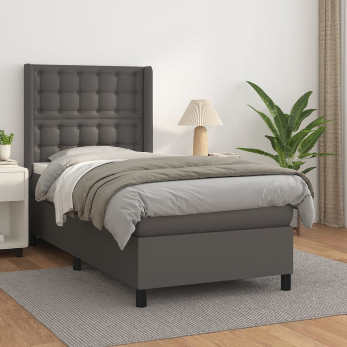 Pat box spring cu saltea, gri, 80x200 cm, piele ecologică - WALTI WALTI