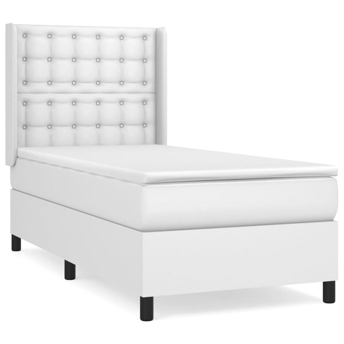 Pat box spring cu saltea, alb, 90x190 cm, piele ecologică WALTI
