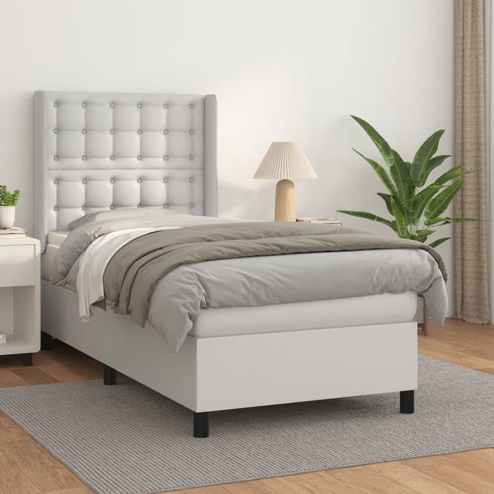 Pat box spring cu saltea, alb, 90x190 cm, piele ecologică WALTI