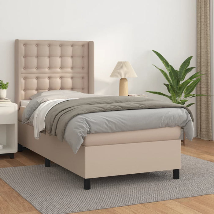 Pat box spring cu saltea, cappuccino, 90x190 cm piele ecologică - WALTI WALTI