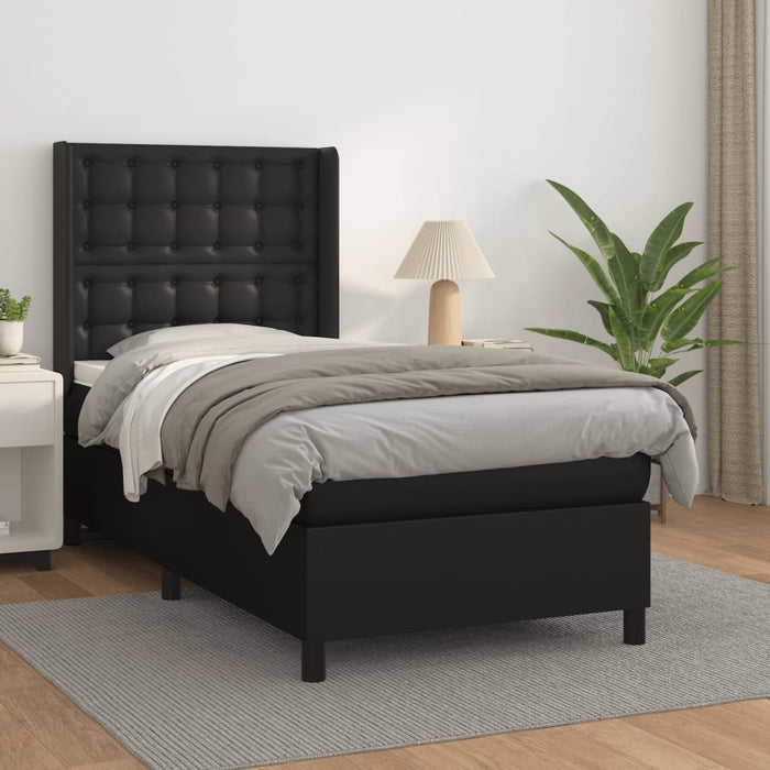 Pat box spring cu saltea, negru, 100x200 cm, piele ecologică - WALTI WALTI