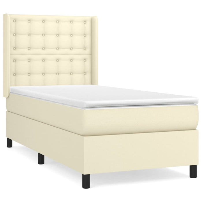 Pat box spring cu saltea, crem, 100x200 cm, piele ecologică WALTI