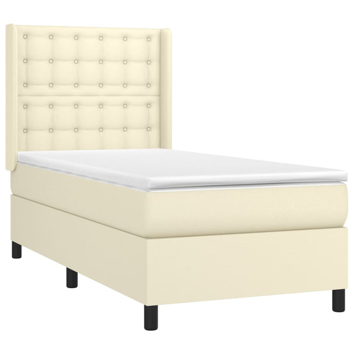 Pat box spring cu saltea, crem, 100x200 cm, piele ecologică WALTI