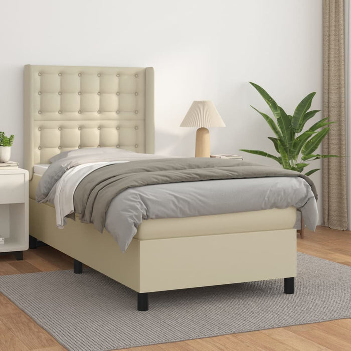 Pat box spring cu saltea, crem, 100x200 cm, piele ecologică WALTI