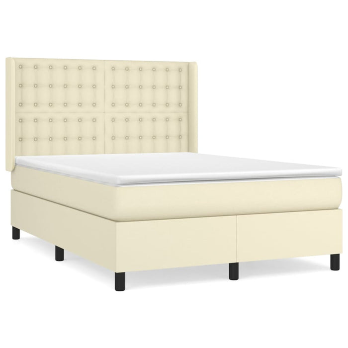 Pat box spring cu saltea, crem, 140x190 cm, piele ecologică WALTI