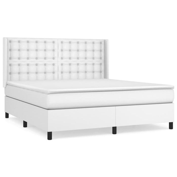 Pat box spring cu saltea, alb, 160x200 cm, piele ecologică WALTI