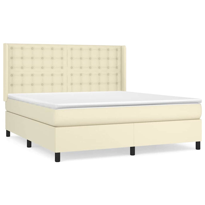 Pat box spring cu saltea, crem, 160x200 cm, piele ecologică WALTI