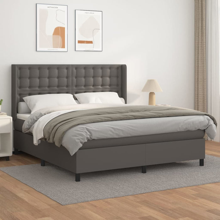 Pat box spring cu saltea, gri, 160x200 cm, piele ecologică - WALTI WALTI