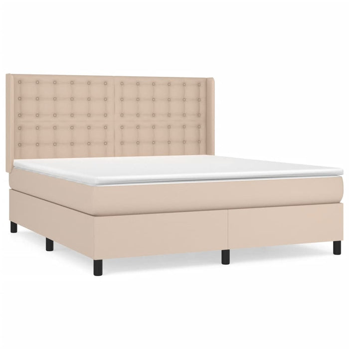 Pat box spring cu saltea, cappuccino, 160x200cm piele ecologică WALTI