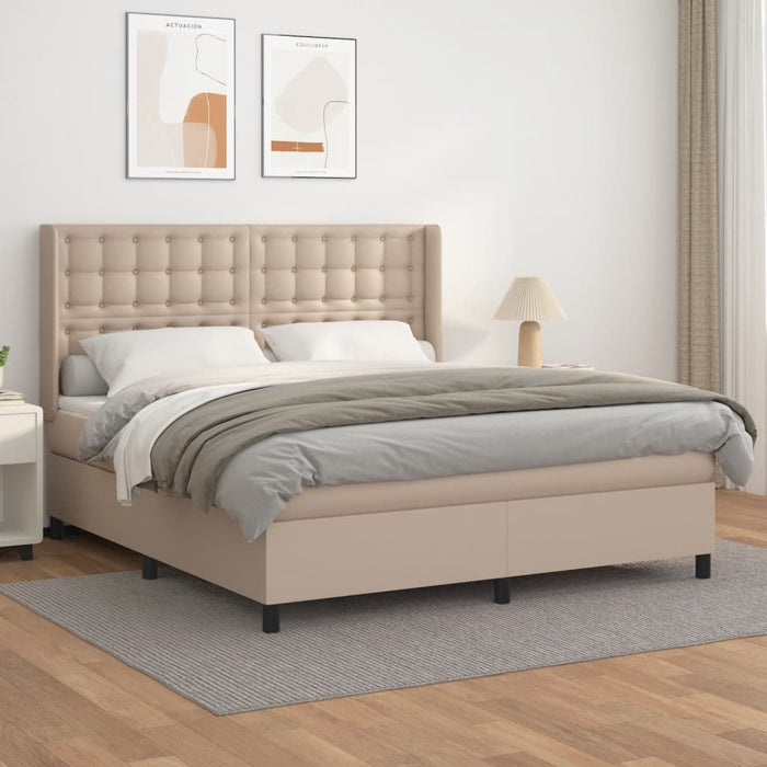Pat box spring cu saltea, cappuccino, 160x200cm piele ecologică WALTI