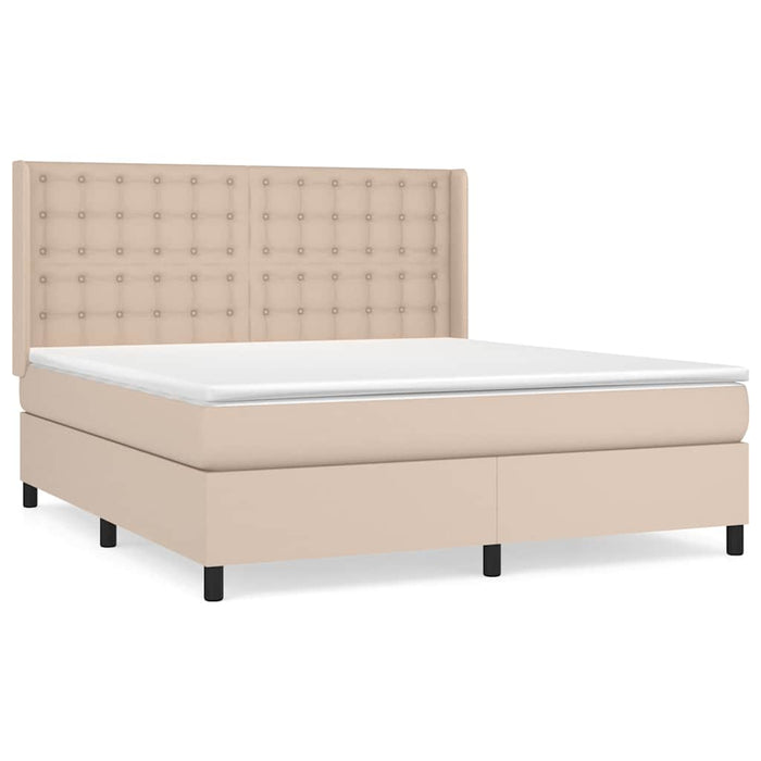 Pat box spring cu saltea, cappuccino, 180x200cm piele ecologică WALTI