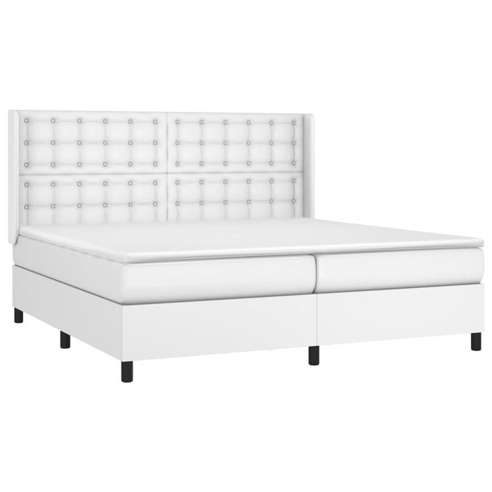 Pat box spring cu saltea, alb, 200x200 cm, piele ecologică - WALTI WALTI