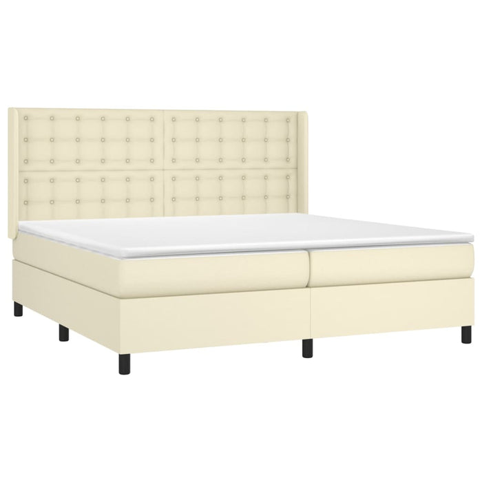 Pat continental cu saltea, crem, 200x200 cm, piele ecologică WALTI