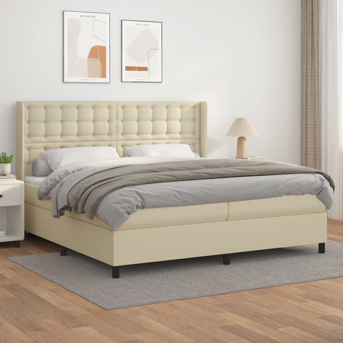 Pat continental cu saltea, crem, 200x200 cm, piele ecologică WALTI